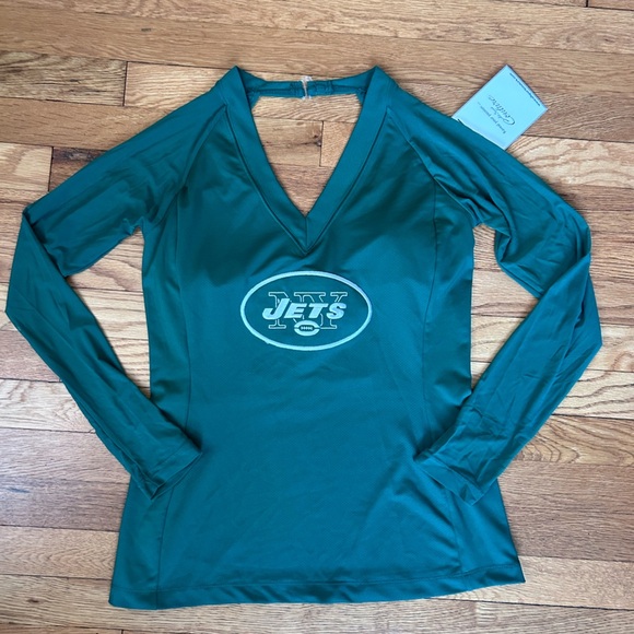 New York Jets Women’s Green Halter Top w/ Sheer Sleeves - Size L - NWT - Picture 1 of 9